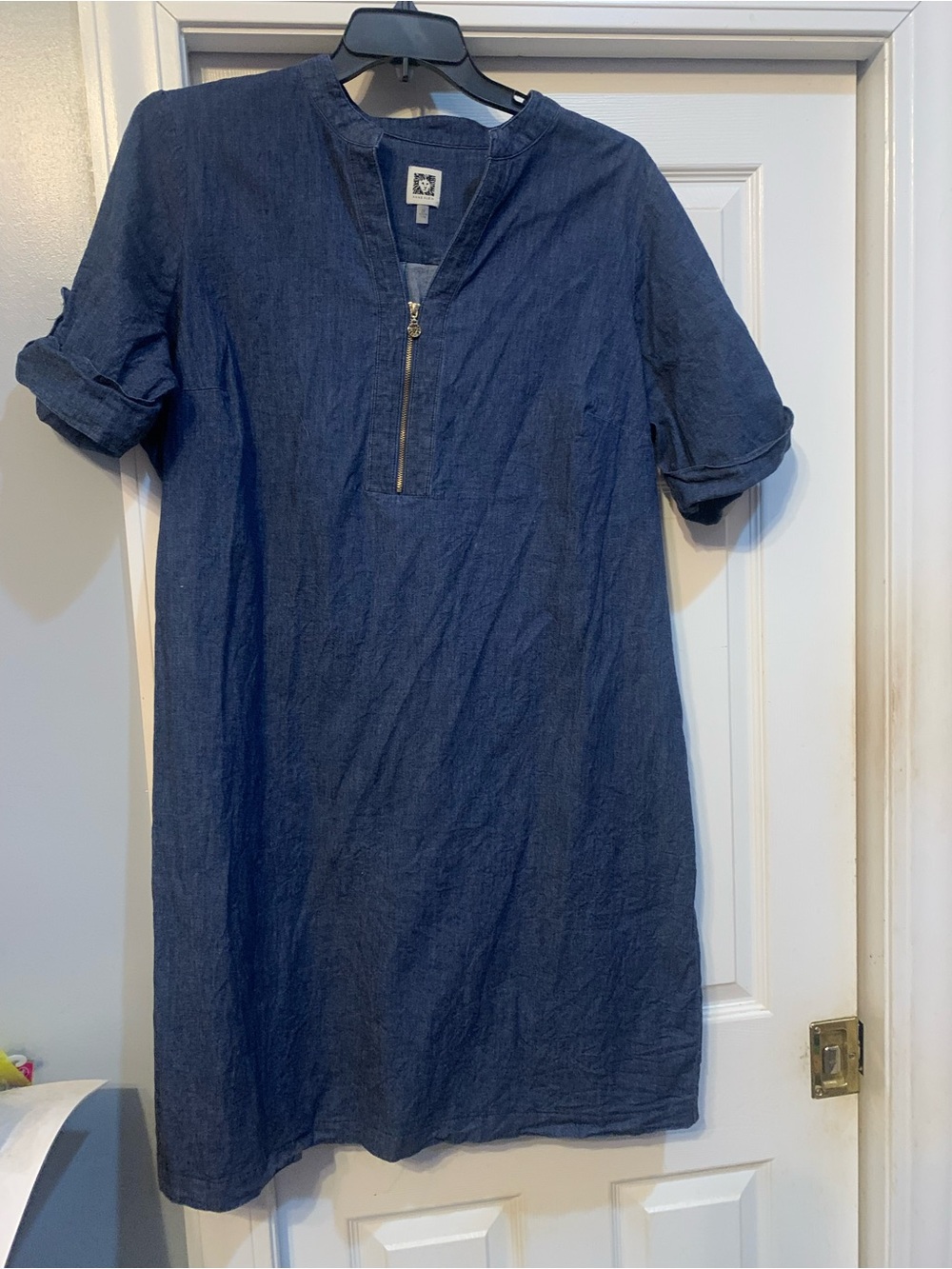 Anne Klein Women's Navy Zip-Front Shift Dress Plus Size 2X